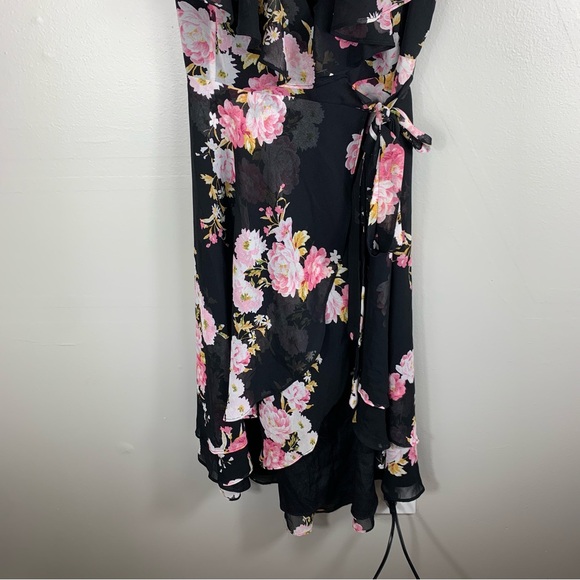 WAYF | Pink and Black Polermo Floral Print Maxi Wrap Dress | Size XS - Picture 7 of 7